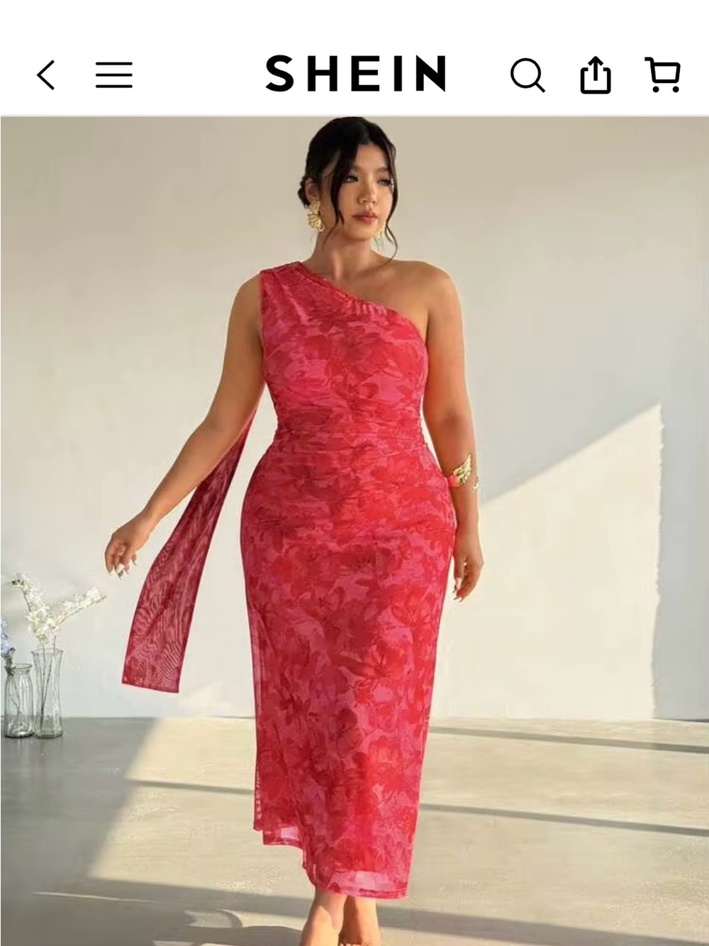 Firerie Plus Size Pink Floral Asymmetrical Shoulder Bodycon Maxi Dress. Size 3X